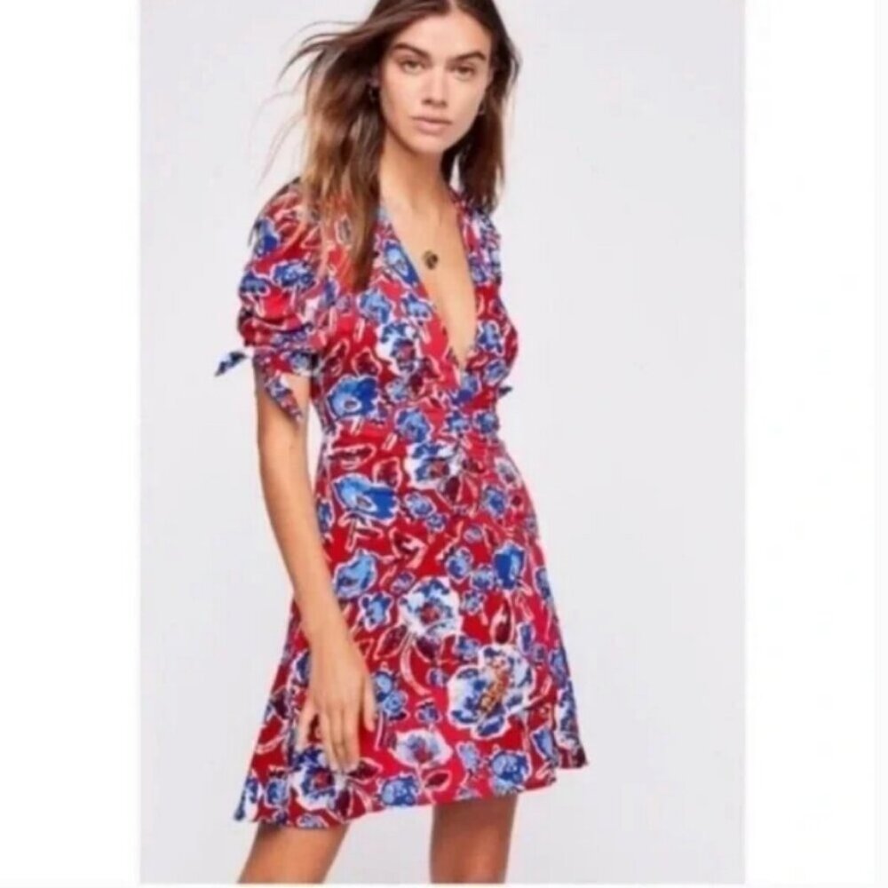 Free People Red Floral Glow Up Mini Dress 4